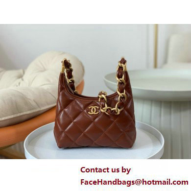 Chanel Shiny Lambskin  &  Gold-Tone Metal Small Hobo Bag brown AS4922 2025